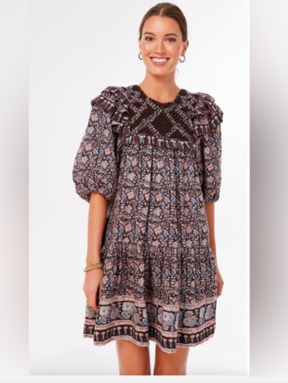 Sea New York Amaki Border Print Puff Sleeve Tunic Dress Size Small NWT